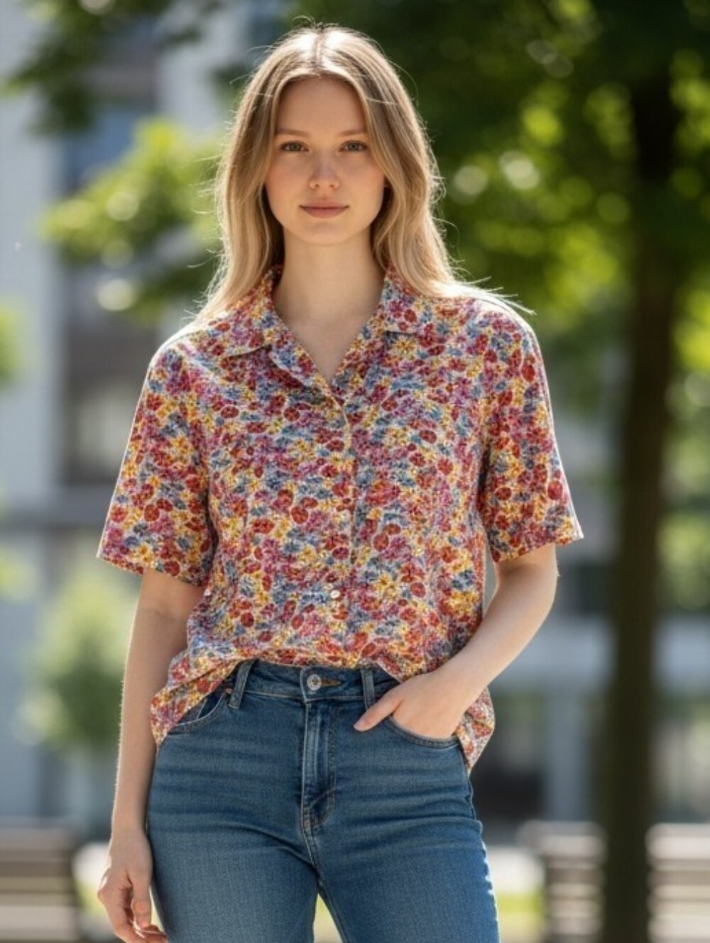 Liberty Multicolor Floral Short Sleeve Button-Up